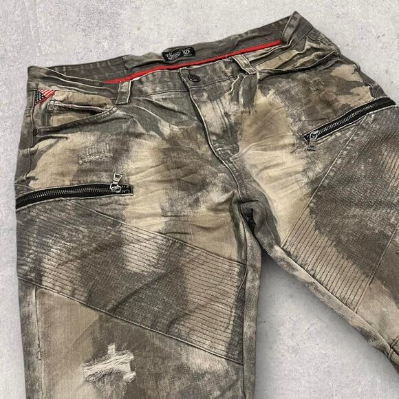 ★ Square Zero Camouflage Tie-Dye Distressed Jeans w/ Zipper Pockets ★ - Picture 4 of 7